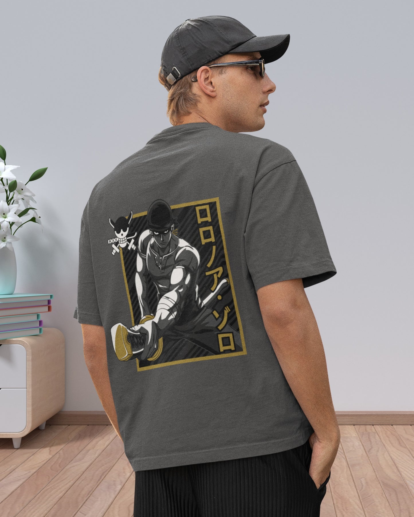 E-15 Men’s Charcoal Grey Oversized Graphic Back Print T-Shirt