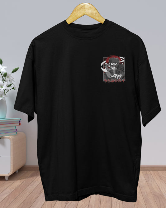 E-12 Premium Black Oversized Anime Back Print T-Shirt for Men