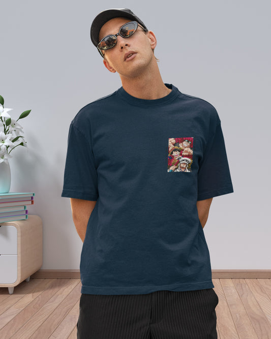 Anime Graphic Oversized T-Shirt – Navy Blue Edition