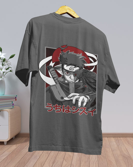 E-13 Men’s Grey Oversized Anime Back Print Cotton T-Shirt