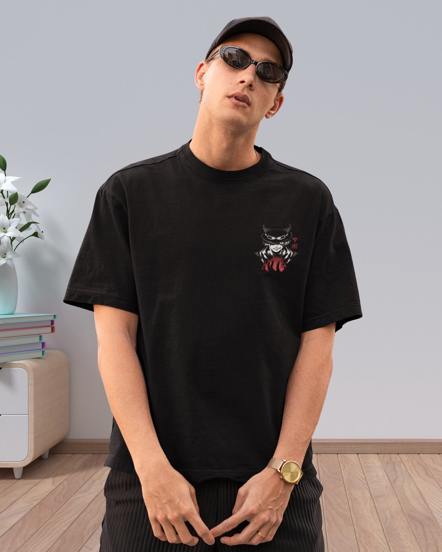 E-18 Men’s Black Oversized Graphic Back Print T-Shirt