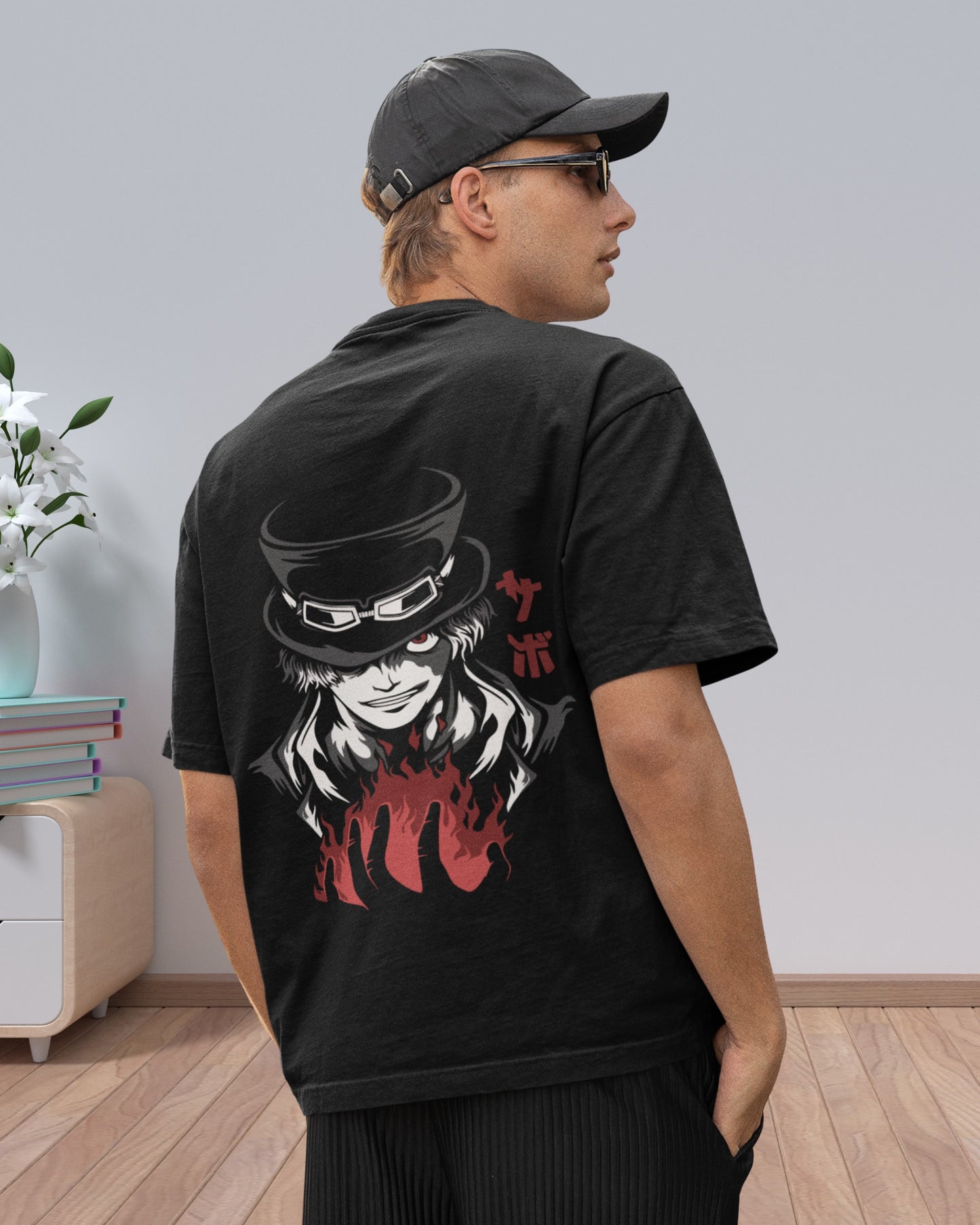 E-18 Men’s Black Oversized Graphic Back Print T-Shirt